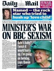 Daily Mail (UK) Newspaper Front Page for 18 July 2013
