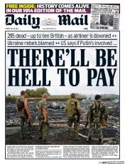 Daily Mail Newspaper Front Page (UK) for 18 July 2014