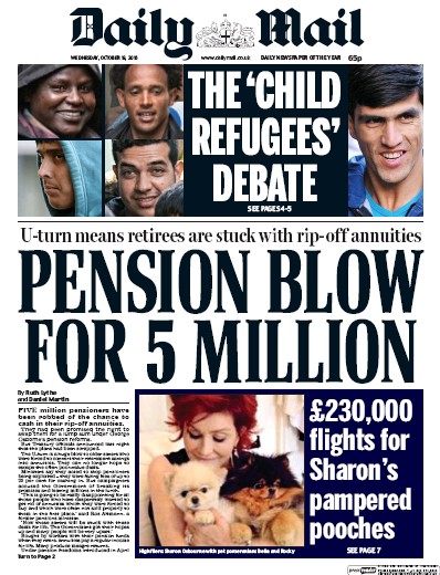 Daily Mail Newspaper Front Page (UK) for 19 October 2016