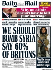 Daily Mail (UK) Newspaper Front Page for 19 November 2015
