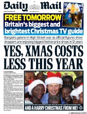 Daily Mail (UK) Newspaper Front Page for 19 December 2014