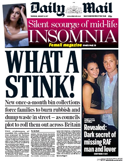 Daily Mail Newspaper Front Page (UK) for 19 January 2017