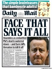 Daily Mail (UK) Newspaper Front Page for 19 February 2016