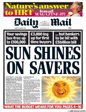 Daily Mail (UK) Newspaper Front Page for 19 March 2015