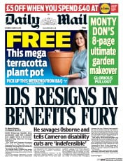Daily Mail (UK) Newspaper Front Page for 19 March 2016