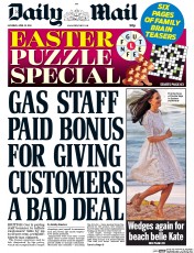 Daily Mail Newspaper Front Page (UK) for 19 April 2014