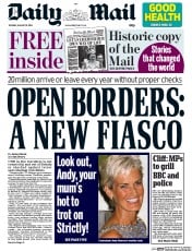 Daily Mail Newspaper Front Page (UK) for 19 August 2014