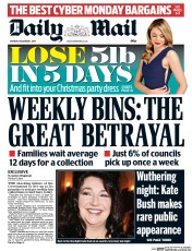 Daily Mail Newspaper Front Page (UK) for 1 December 2014
