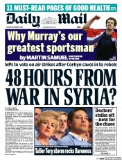 Daily Mail (UK) Newspaper Front Page for 1 December 2015