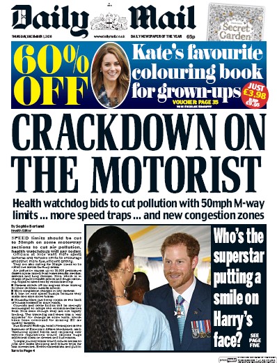 Daily Mail Newspaper Front Page (UK) for 1 December 2016