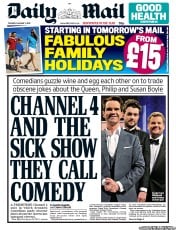 Daily Mail (UK) Newspaper Front Page for 1 January 2013