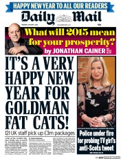 Daily Mail Newspaper Front Page (UK) for 1 January 2015