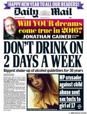 Daily Mail (UK) Newspaper Front Page for 1 January 2016