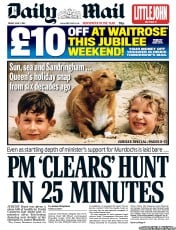 Daily Mail (UK) Newspaper Front Page for 1 June 2012