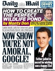 Daily Mail Newspaper Front Page (UK) for 1 June 2013