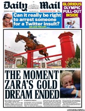 Daily Mail Newspaper Front Page (UK) for 1 August 2012