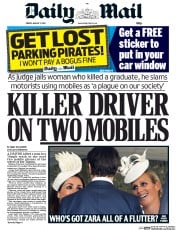 Daily Mail Newspaper Front Page (UK) for 1 August 2014