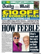 Daily Mail (UK) Newspaper Front Page for 1 August 2015
