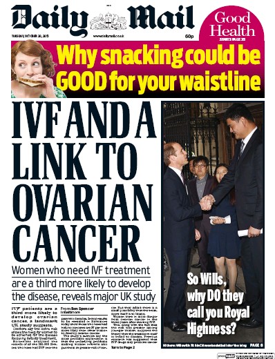 Daily Mail Newspaper Front Page (UK) for 20 October 2015