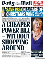 Daily Mail Newspaper Front Page (UK) for 20 November 2012