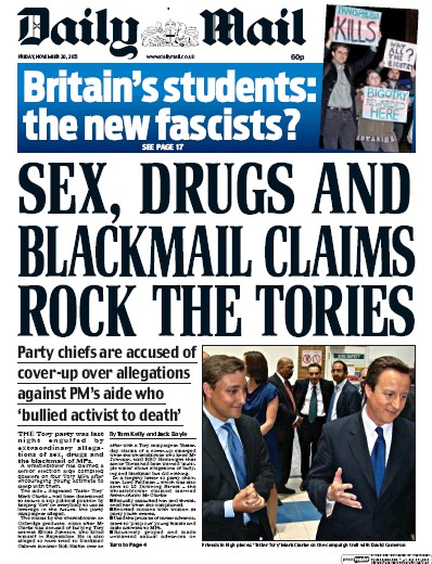 Daily Mail Newspaper Front Page (UK) for 20 November 2015