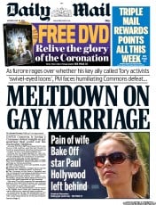 Daily Mail Newspaper Front Page (UK) for 20 May 2013