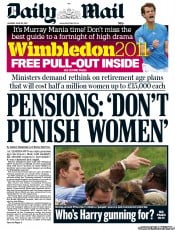 Daily Mail (UK) Newspaper Front Page for 20 June 2011