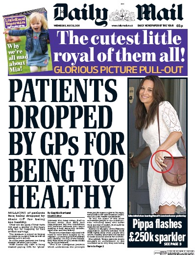 Daily Mail Newspaper Front Page (UK) for 20 July 2016