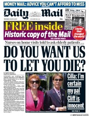 Daily Mail Newspaper Front Page (UK) for 20 August 2014