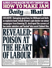 Daily Mail Newspaper Front Page (UK) for 20 September 2013