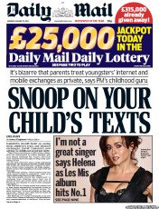 Daily Mail (UK) Newspaper Front Page for 21 January 2013