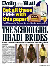 Daily Mail (UK) Newspaper Front Page for 21 February 2015