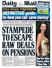 Daily Mail Newspaper Front Page (UK) for 21 March 2014
