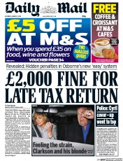 Daily Mail (UK) Newspaper Front Page for 21 March 2015