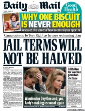 Daily Mail (UK) Newspaper Front Page for 21 June 2011