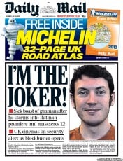 Daily Mail (UK) Newspaper Front Page for 21 July 2012