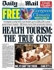 Daily Mail (UK) Newspaper Front Page for 22 October 2013