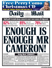 Daily Mail Newspaper Front Page (UK) for 22 November 2013