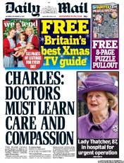 Daily Mail Newspaper Front Page (UK) for 22 December 2012