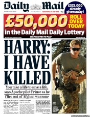 Daily Mail (UK) Newspaper Front Page for 22 January 2013