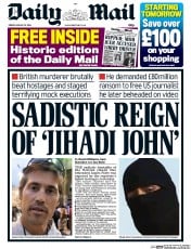 Daily Mail Newspaper Front Page (UK) for 22 August 2014