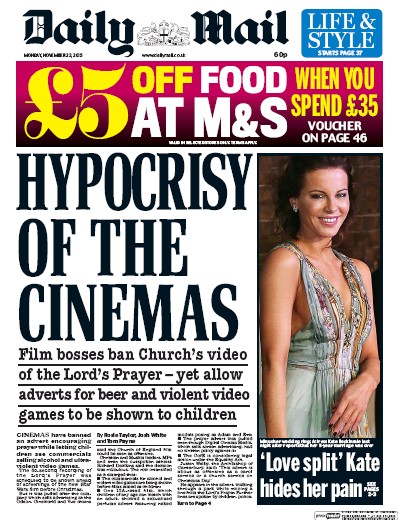 Daily Mail Newspaper Front Page (UK) for 23 November 2015