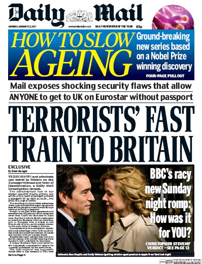 Daily Mail Newspaper Front Page (UK) for 23 January 2017