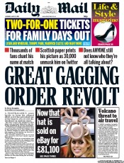 Daily Mail (UK) Newspaper Front Page for 23 May 2011