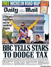 Daily Mail Newspaper Front Page (UK) for 23 July 2012