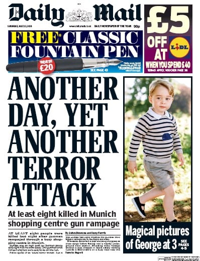 Daily Mail Newspaper Front Page (UK) for 23 July 2016