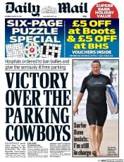Daily Mail Newspaper Front Page (UK) for 23 August 2014
