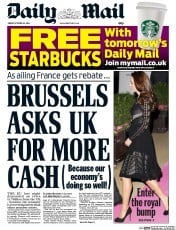 Daily Mail Newspaper Front Page (UK) for 24 October 2014