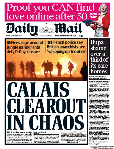 Daily Mail Newspaper Front Page (UK) for 24 October 2016