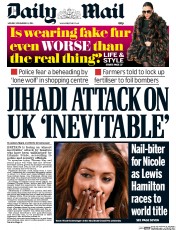 Daily Mail (UK) Newspaper Front Page for 24 November 2014